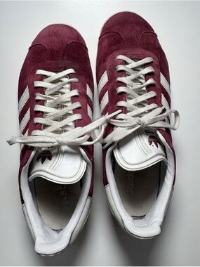 adidas Burgundy Gazelle Suede Sneakers with White Stripes -Unisex